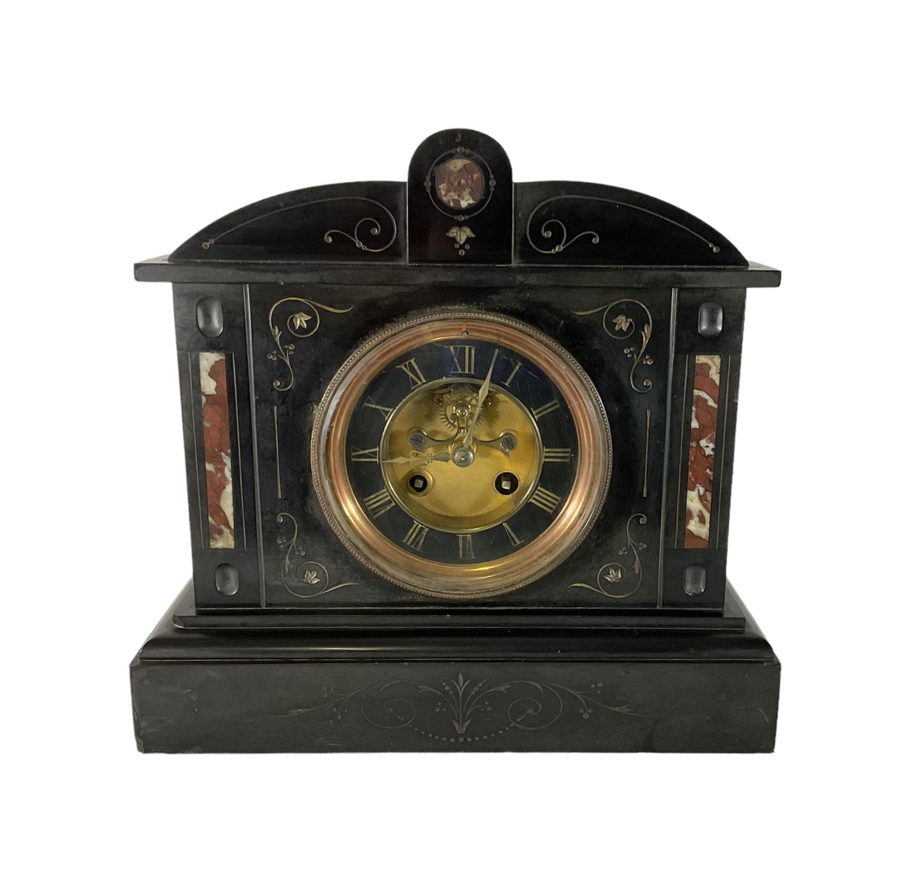 French - 19th century Belgium slate and marble 8-day mantle clock