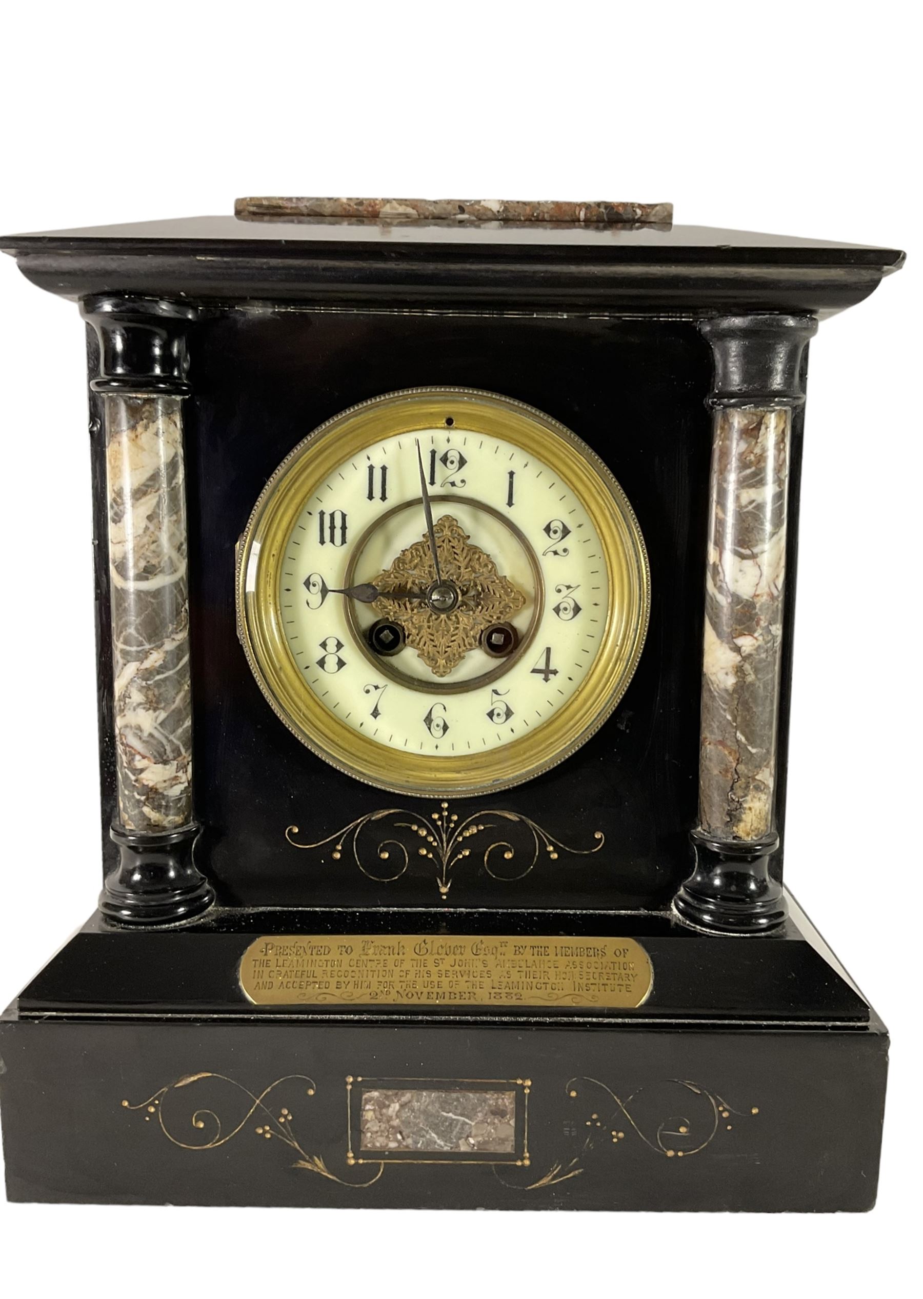 French - late 19th century Belgium slate and marble 8-day mantle clock - Image 3 of 5