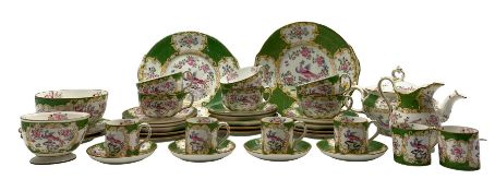 Minton 'Cockatrice' pattern part tea and coffee service comprising six coffee cans