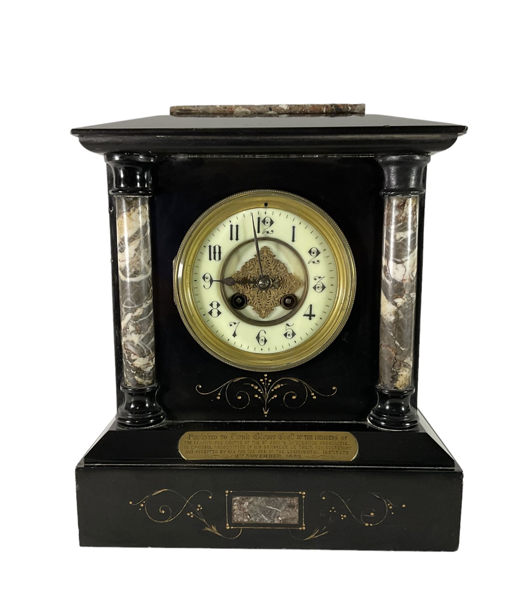 French - late 19th century Belgium slate and marble 8-day mantle clock