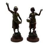 Pair of French spelter figures of apple and cherry pickers after Ferville-Suan