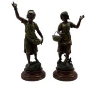 Pair of French spelter figures of apple and cherry pickers after Ferville-Suan