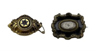 Victorian gold enamel mourning brooch and one other gilt mourning brooch