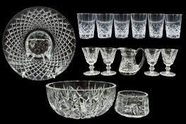 Collection of Waterford glass to include a set of four Eileen pattern sherry glasses