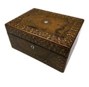 Victorian figured walnut writing box with herring banded inlaid border