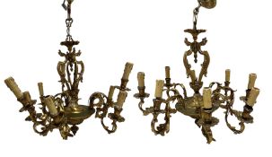 Matched pair of 20th century gilt metal chandeliers