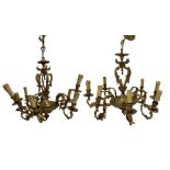 Matched pair of 20th century gilt metal chandeliers