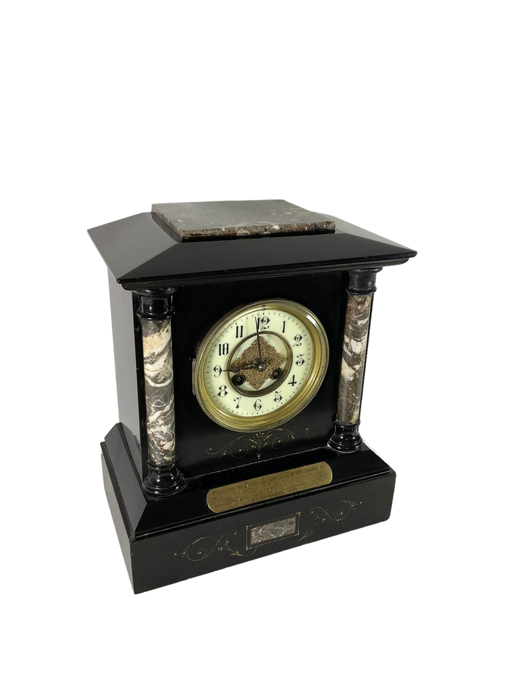 French - late 19th century Belgium slate and marble 8-day mantle clock - Image 4 of 5