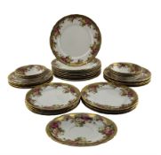 Royal Chelsea Golden Rose pattern dinner service comprising ten dinner plates