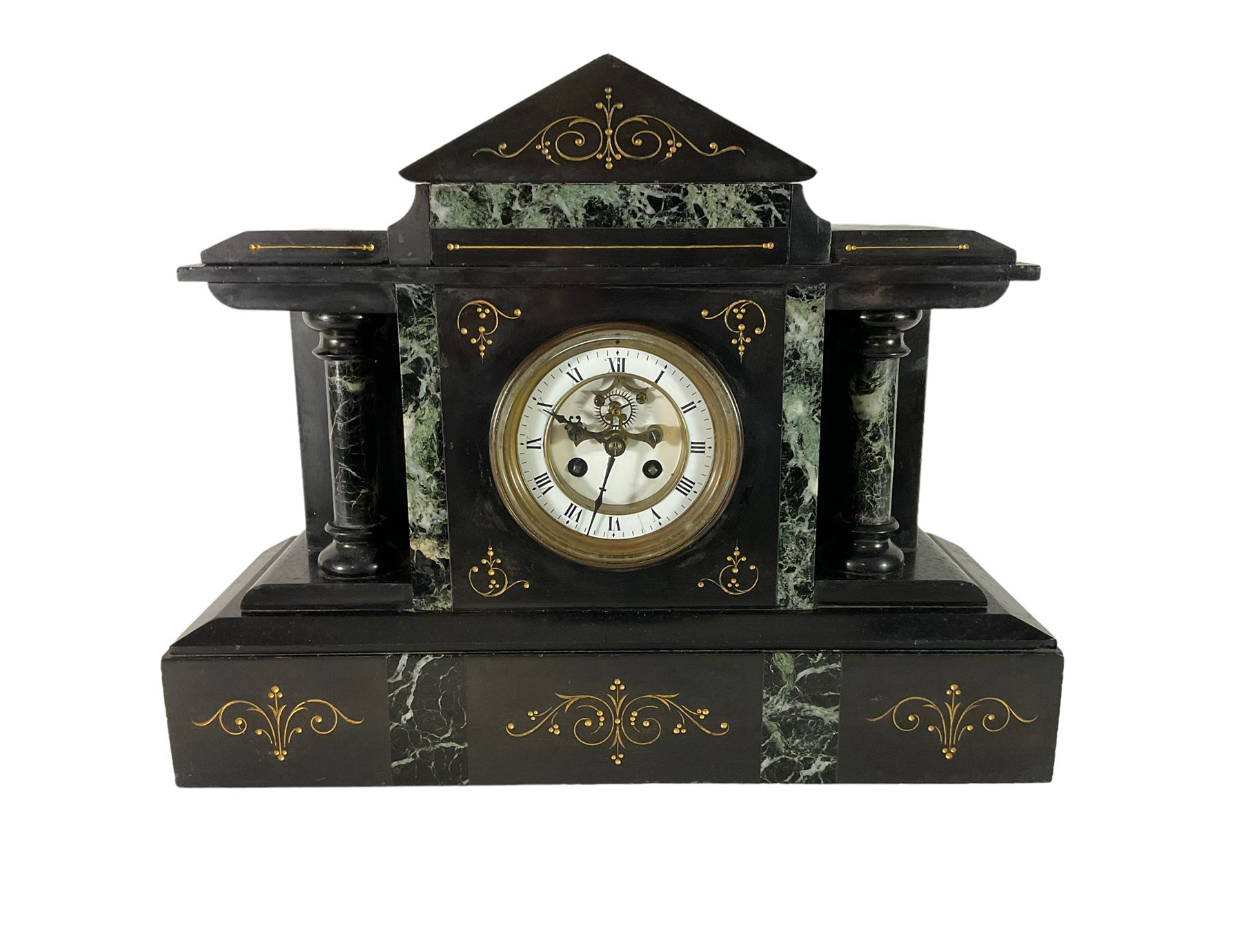 Late 19th century - 8-day Belgium slate and marble mantle clock