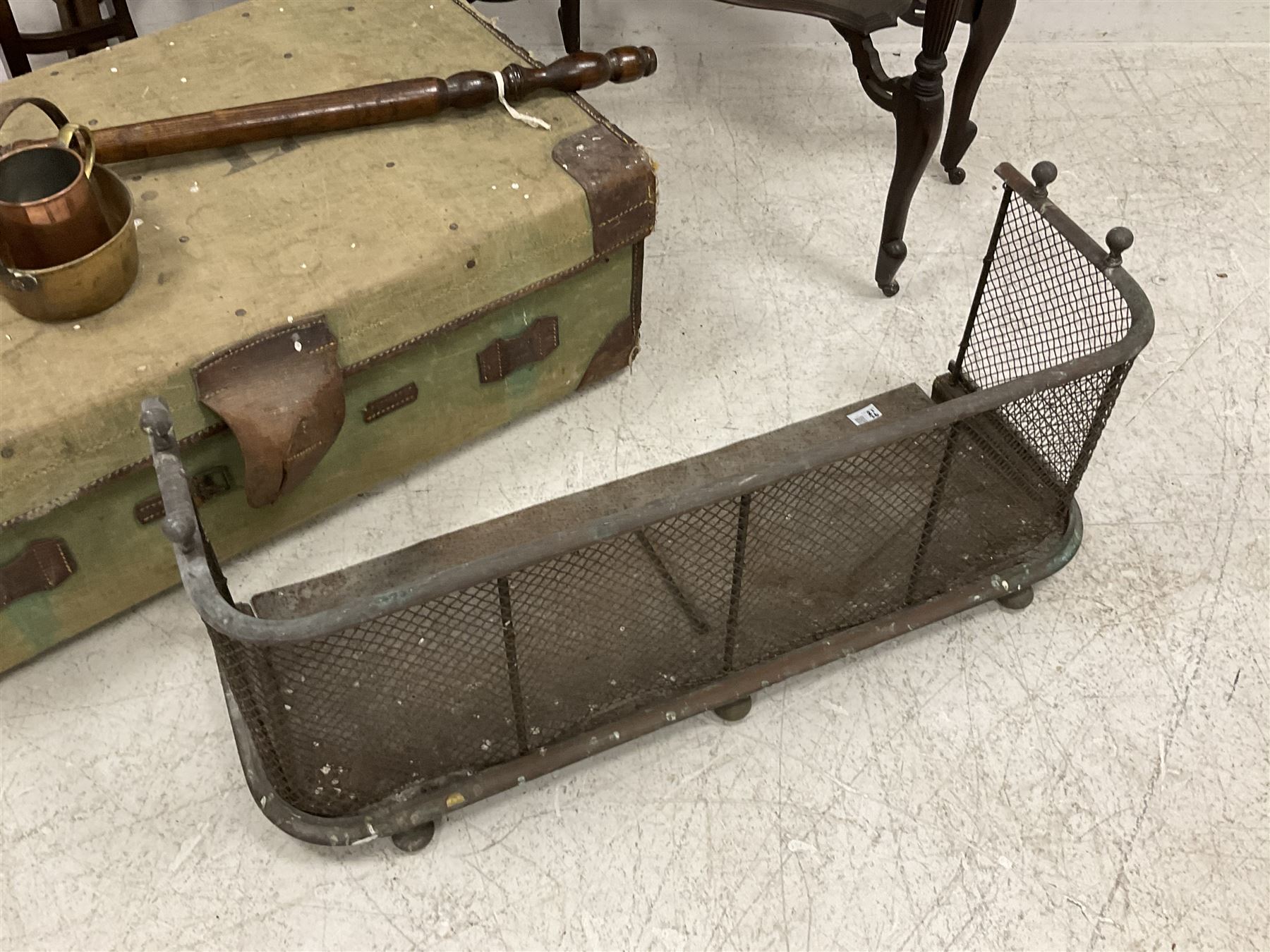 Early 20th century travelling trunk; copper coal bucket bed-pan and teapots; Georgian design corner - Image 3 of 7