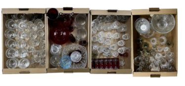 Four boxes of glassware to include cut glass drinking glasses