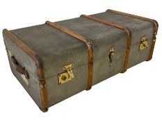 20th century wooden bound trunk