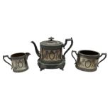 Engraved plated four piece tea set