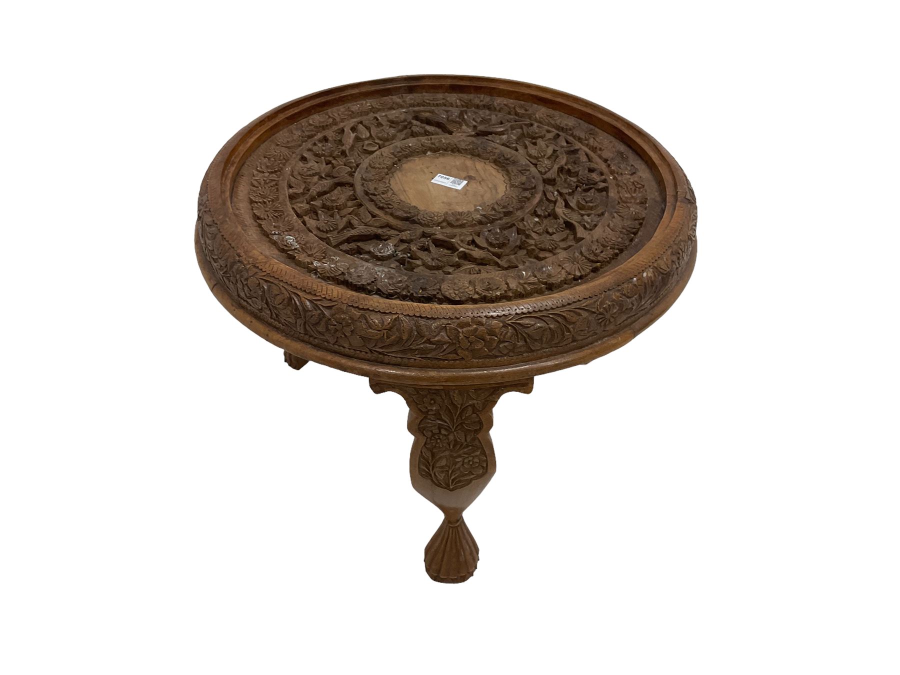 Early 20th century carved Burmese hardwood occasional table - Image 4 of 4