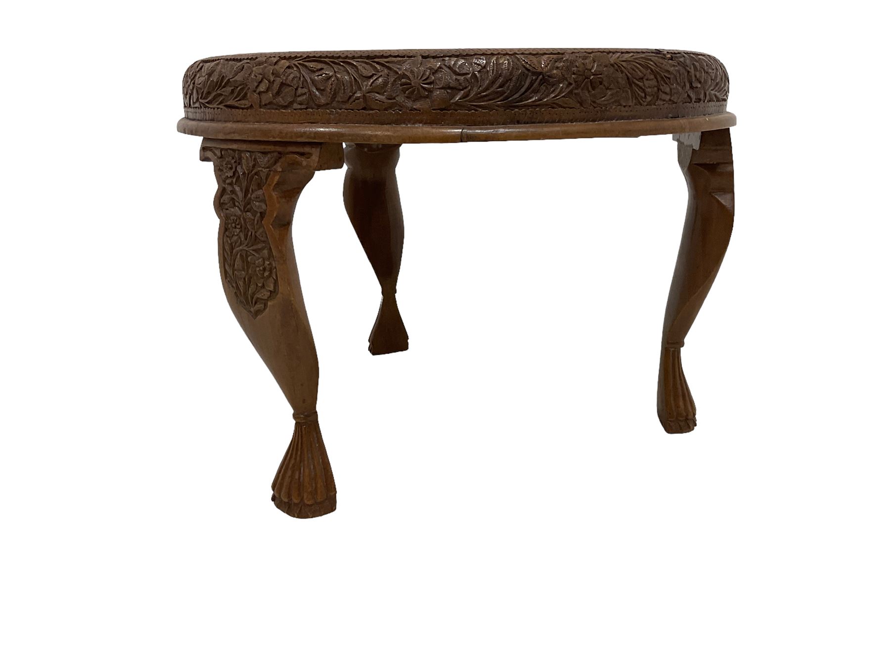 Early 20th century carved Burmese hardwood occasional table - Image 2 of 4