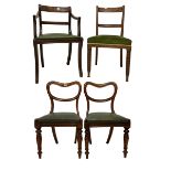 Pair 19th century balloon back dining chairs; 19th century mahogany elbow chair