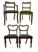 Pair 19th century balloon back dining chairs; 19th century mahogany elbow chair