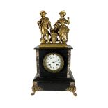French - 19th century 8-day striking mantle clock with gilt figures. No pendulum.