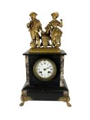 French - 19th century 8-day striking mantle clock with gilt figures. No pendulum.