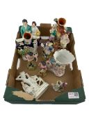 Various Staffordshire and Continental porcelain figures in one box