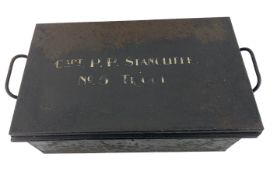 World War II metal deed box inscribed 'Captain P.P. Stancliff No5 Troop' by Eastgate & Son