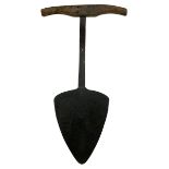 Wrought metal hay spade with wooden handle