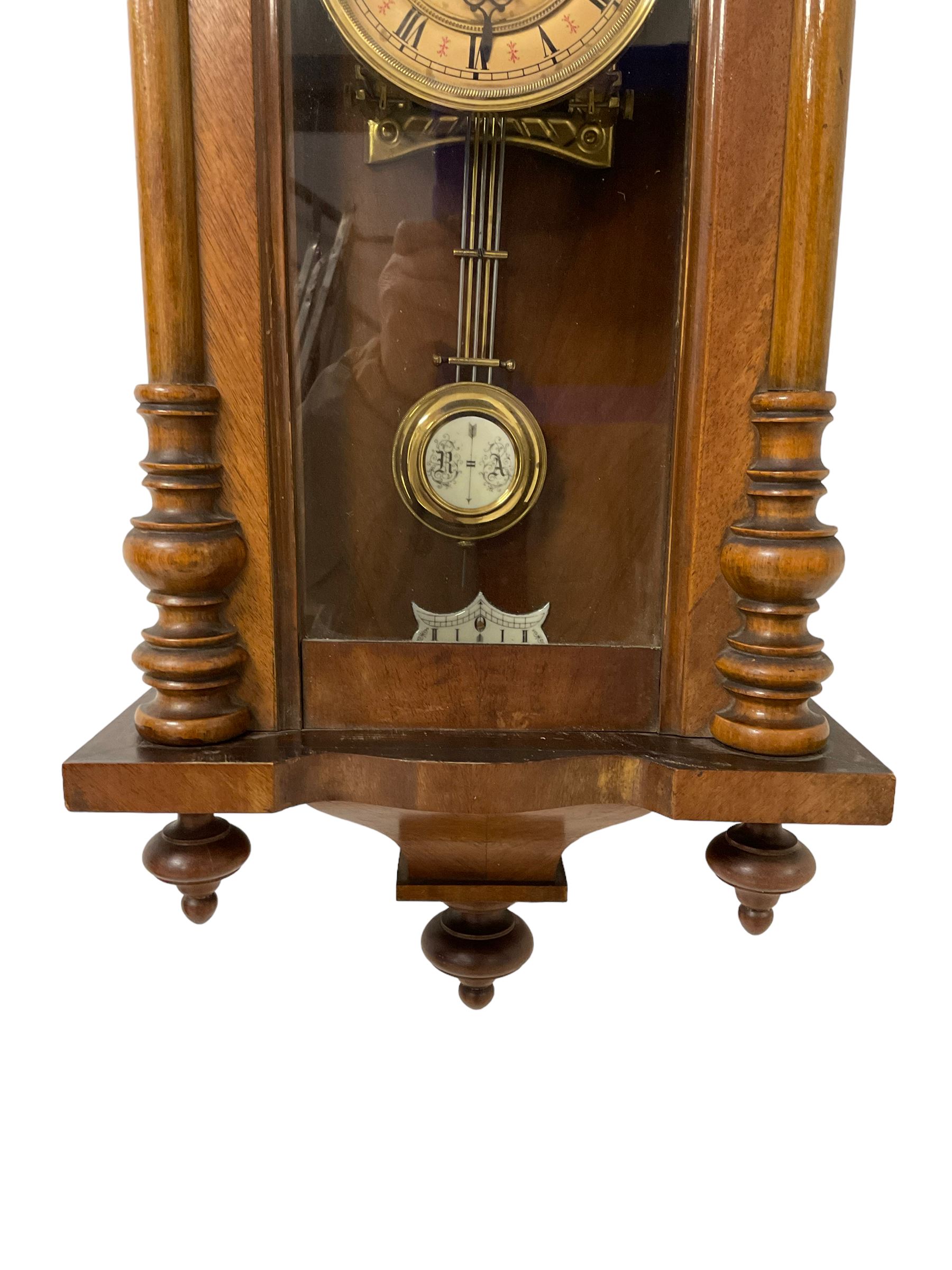 German - 19th-century spring driven wall clock with pendulum and key. - Image 3 of 3