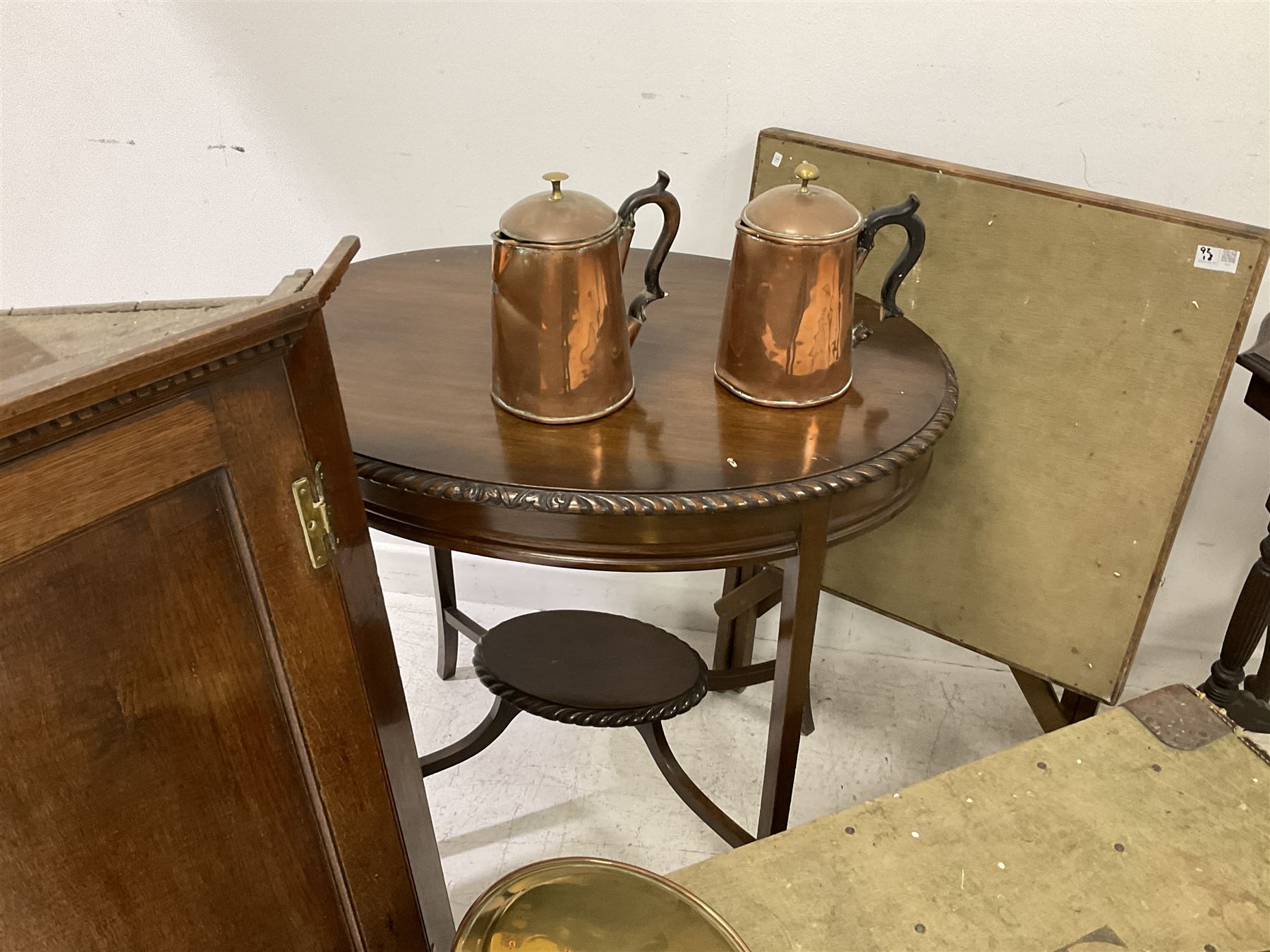 Early 20th century travelling trunk; copper coal bucket bed-pan and teapots; Georgian design corner - Image 5 of 7