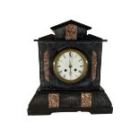 19th century- Belgium slate and marble 8-day mantle clock. No pendulum.