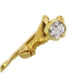Victorian gold eagle talon claw stick pin set with a single stone old cut diamond of approx 0.40 car