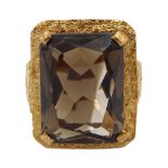 9ct gold single stone smokey quartz ring