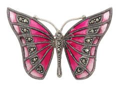 Silver plique-a-jour and marcasite butterfly brooch