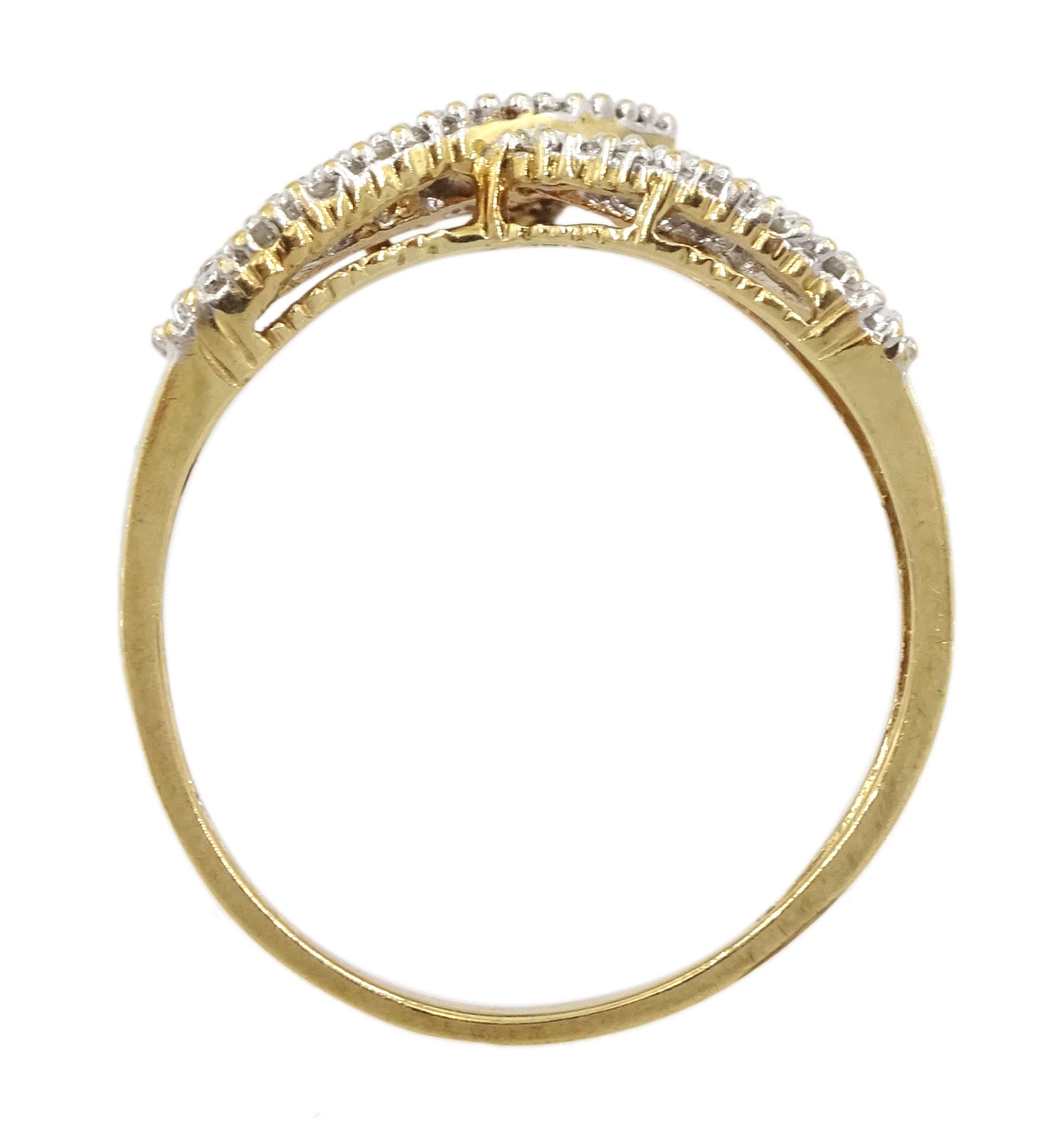 10ct gold baguette and round brilliant cut diamond wishbone ring - Image 4 of 4