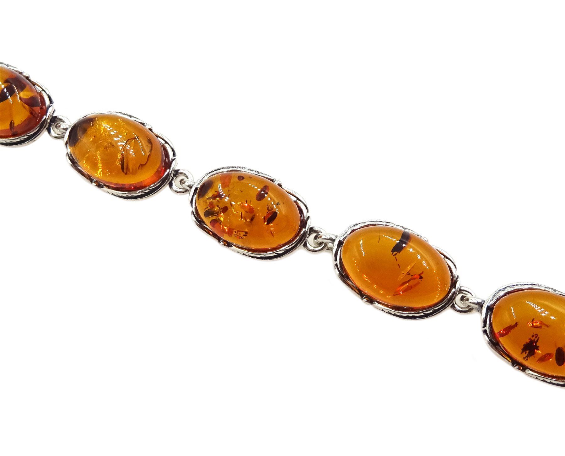 Silver Baltic amber oval link bracelet - Image 2 of 3