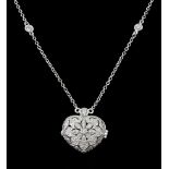 Silver cubic zirconia openwork heart locket pendant necklace