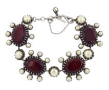 Mitchel Maer for Christian Dior bracelet set with faux pearl and red paste stones by