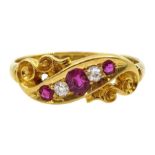 Edwardian 18ct gold five stone ruby and diamond ring