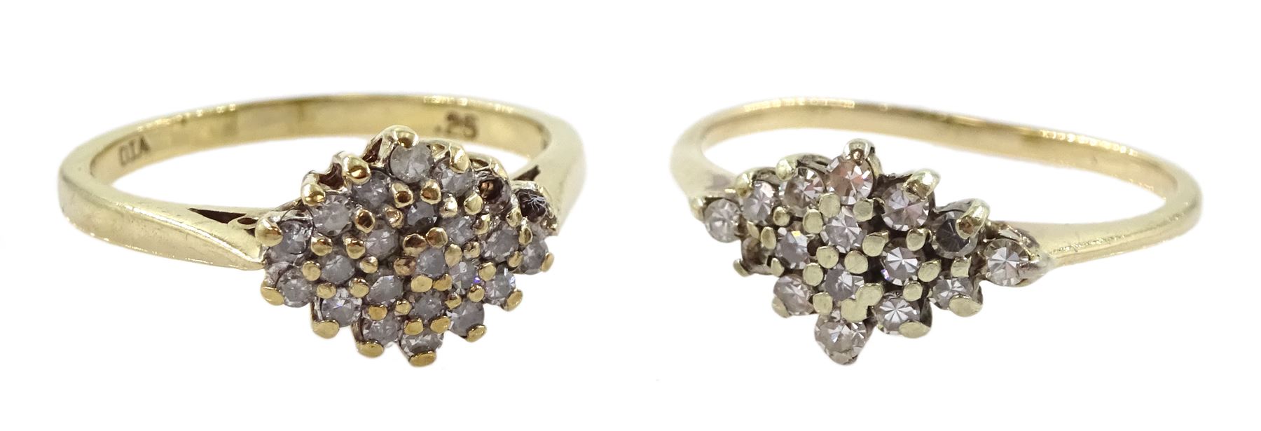 Two 9ct gold diamond cluster rings