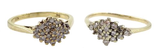 Two 9ct gold diamond cluster rings