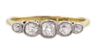 Early 20th century 18ct gold milgrain set five stone diamond ring