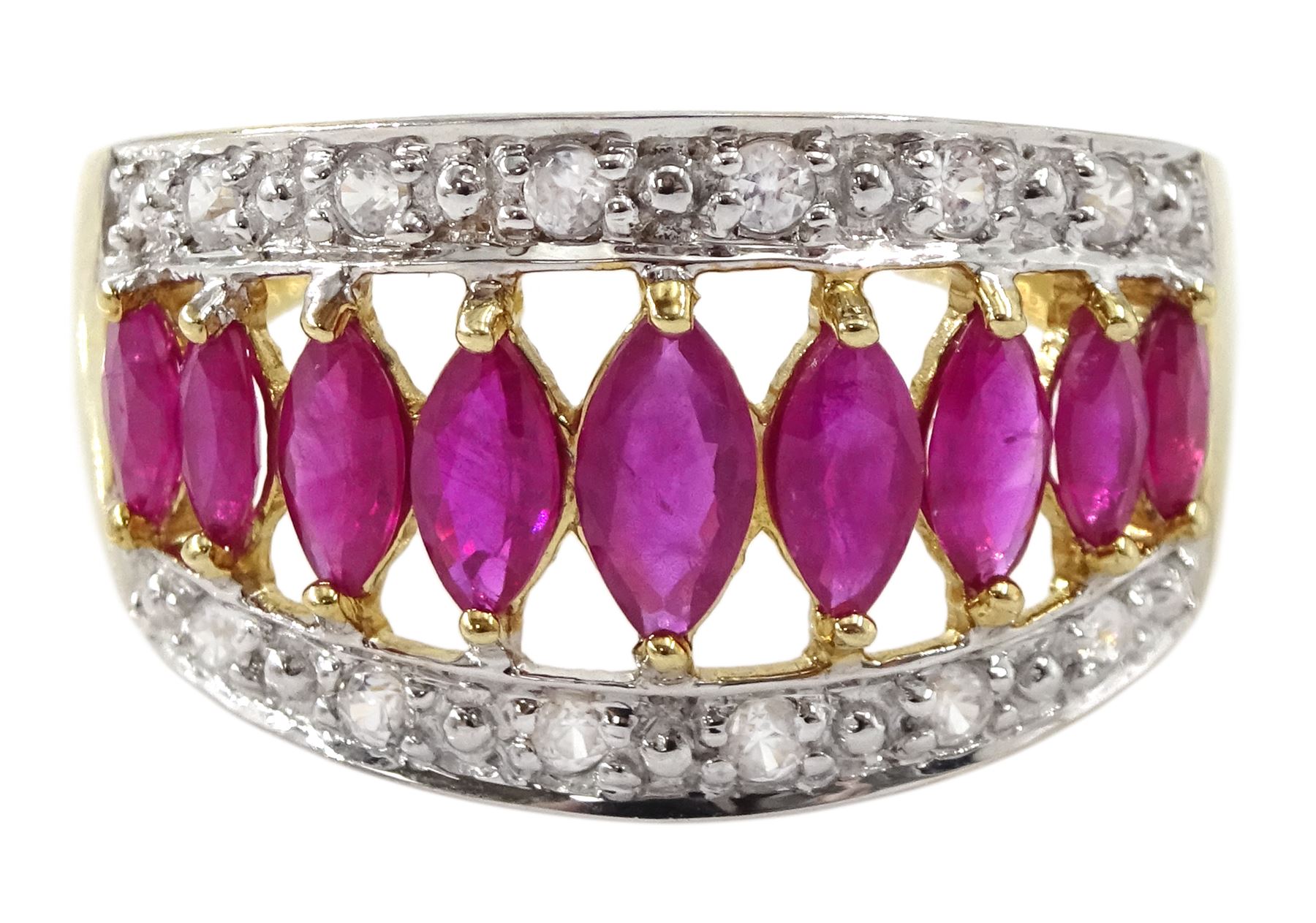 9ct gold marquise shaped ruby and diamond ring