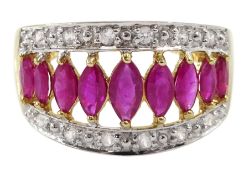 9ct gold marquise shaped ruby and diamond ring