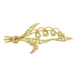 Early 20th century gold pearl lily of the valley brooch