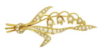 Early 20th century gold pearl lily of the valley brooch