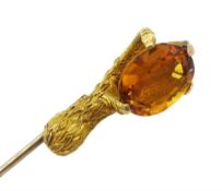 Victorian 18ct gold eagle talon claw stick pin set with a single stone oval citrine