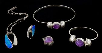 German silver amethyst jewellery suite including choker