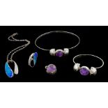 German silver amethyst jewellery suite including choker