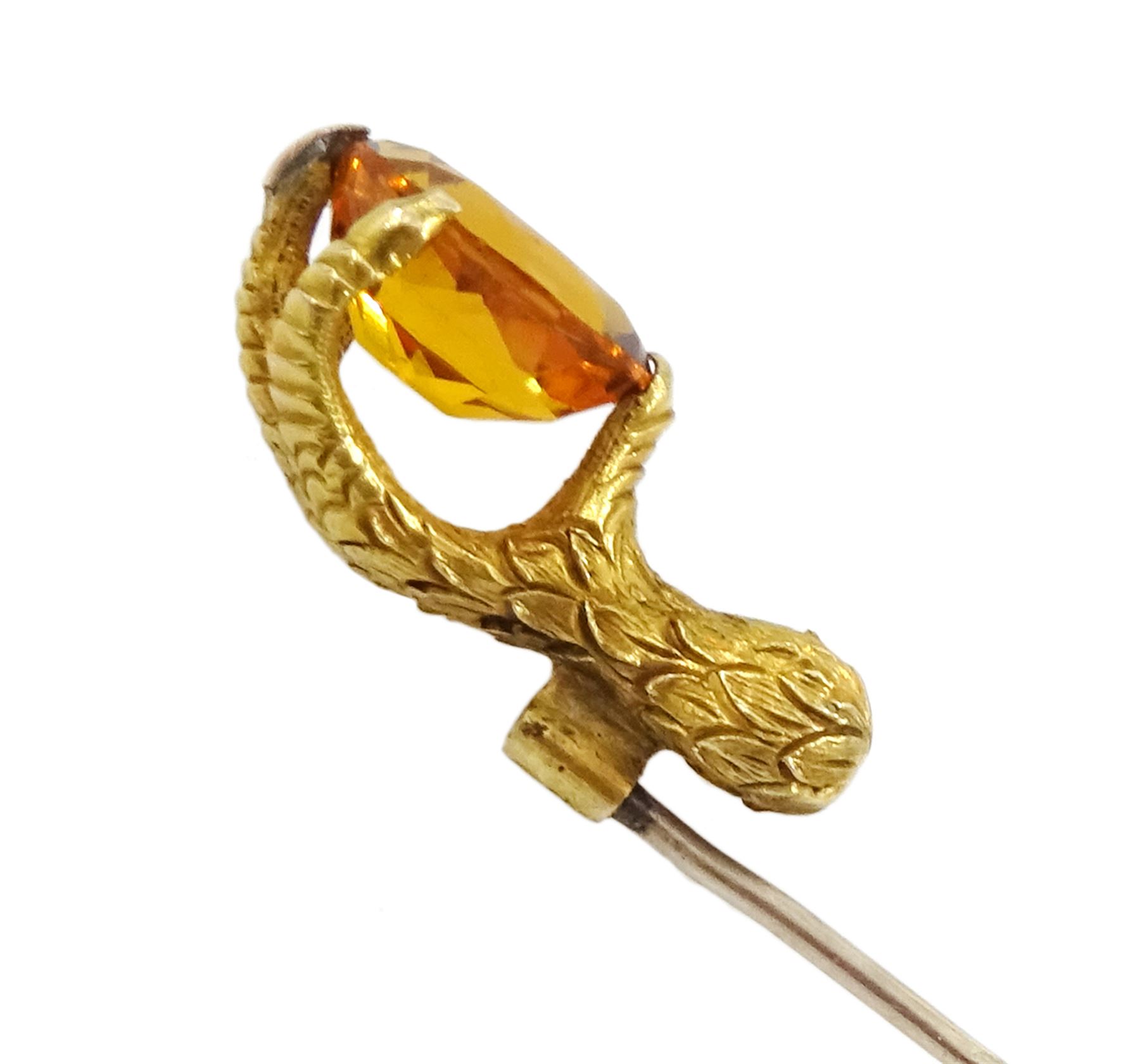 Victorian 18ct gold eagle talon claw stick pin set with a single stone oval citrine - Image 4 of 5