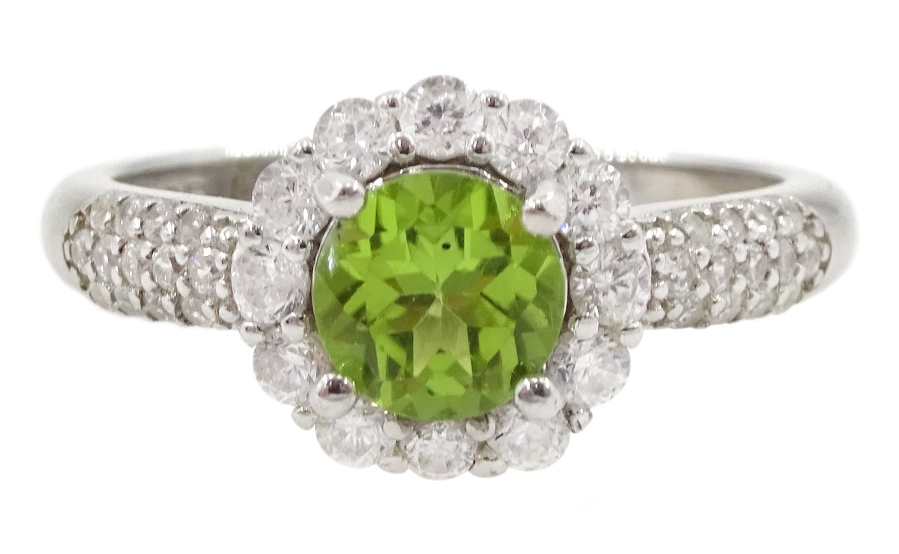 Silver peridot and cubic zirconia flower cluster ring